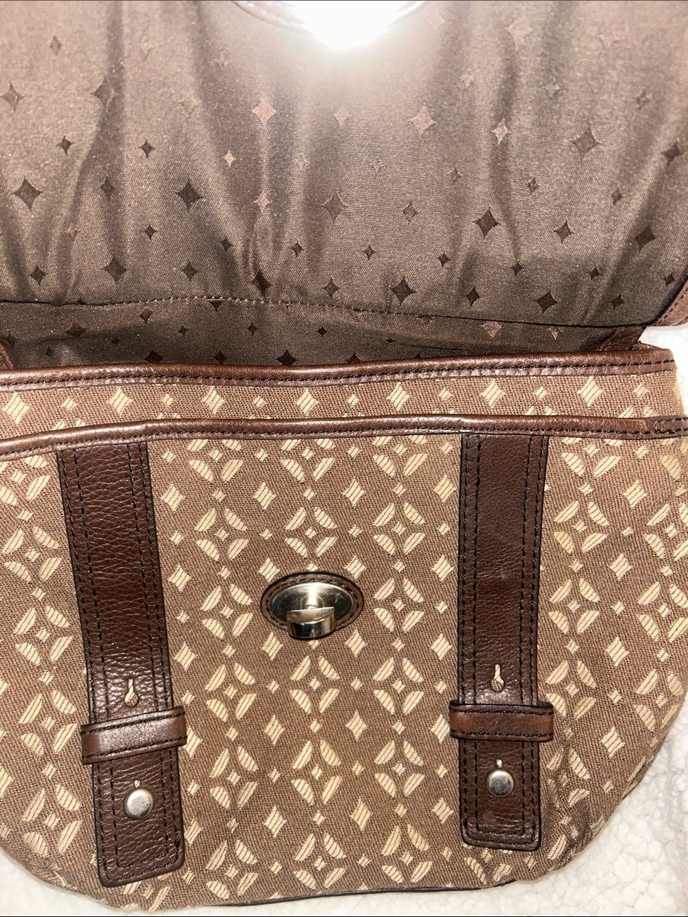 Fossil Brown Leather and Tan Patterned Shoulder Bag - Picture 3 of 7